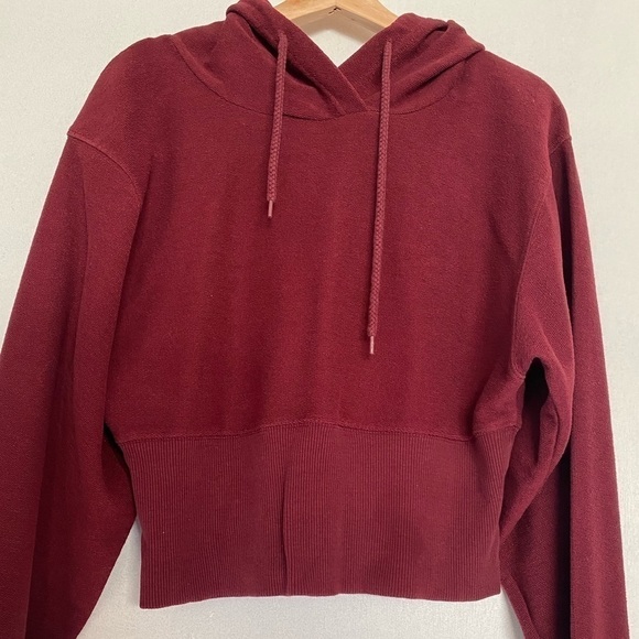 SILENCE + NOISE BURGUNDY CROPPED FITTED HOODIE SIZE LARGE - Picture 2 of 5